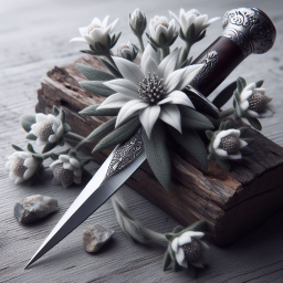 edelweiss flowers and dagger